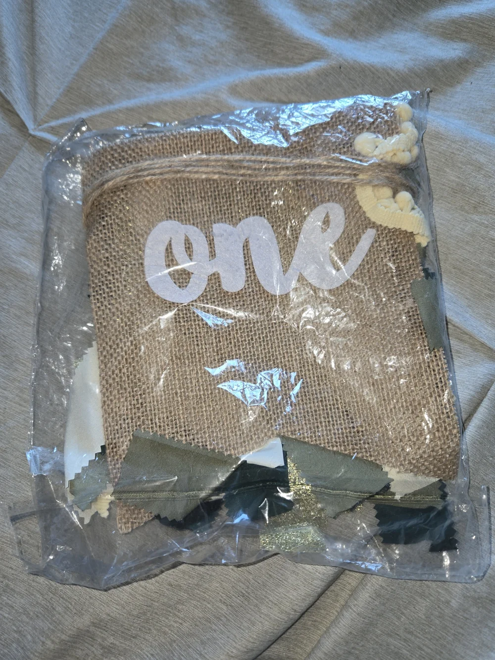 Rustic Burlap 'One' Banner - Neutral White Accent